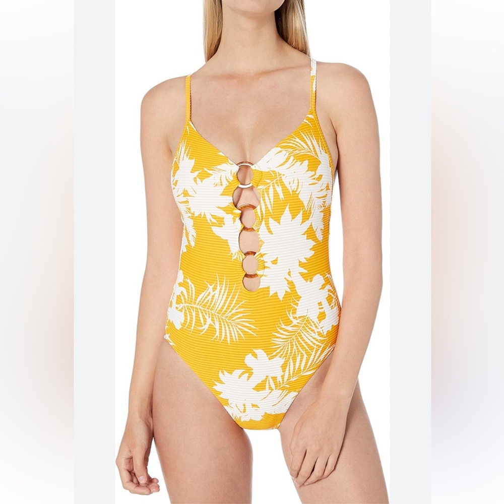 Anthropologie Seafolly Wild Tropics Ringed one piece swimsuit  yellow Sz8